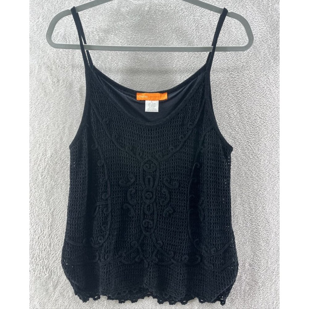Cynthia CynthiaSteffe Black Crocheted Womens Tank Top Sz XL